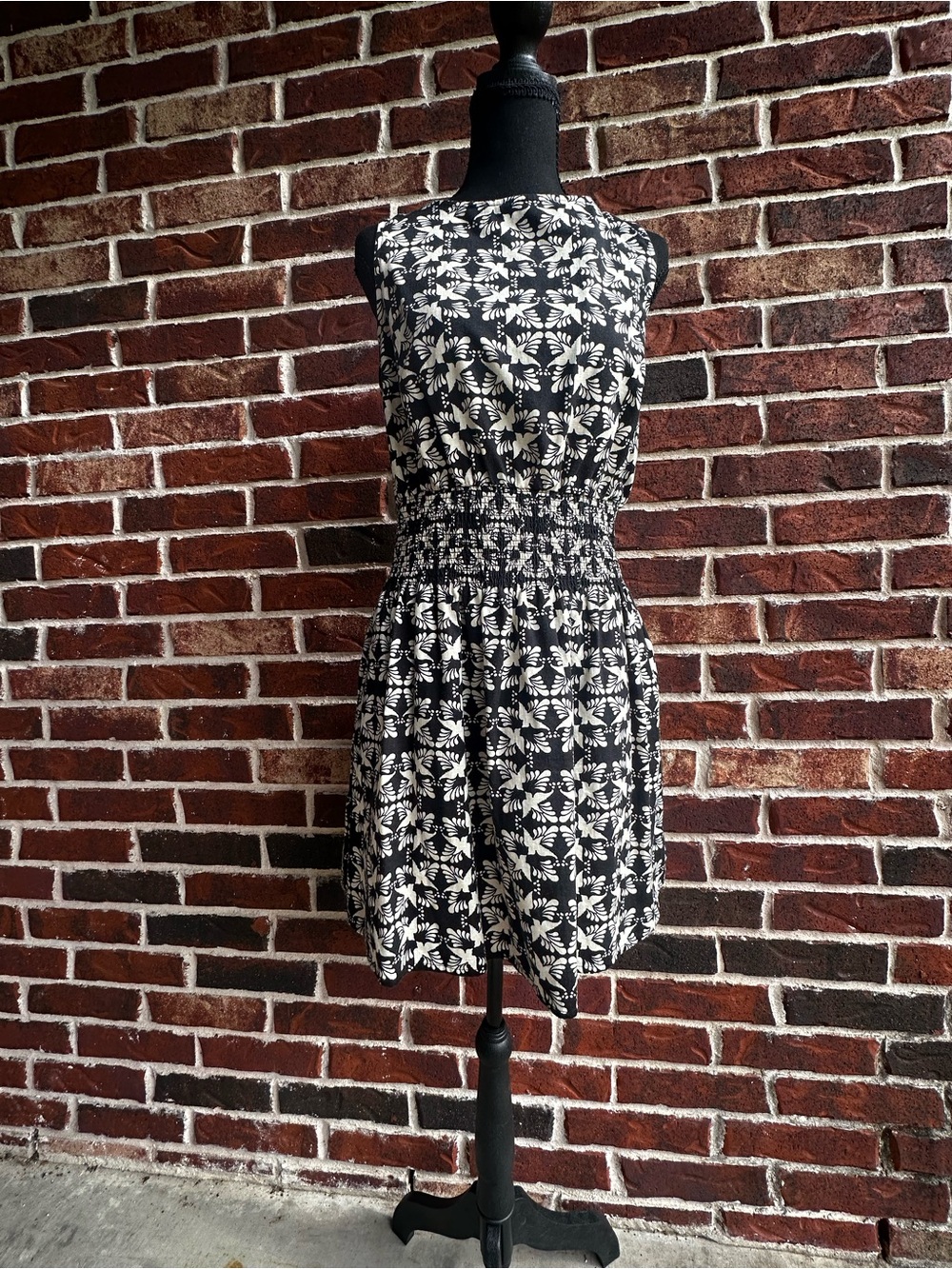 Universal Thread Black & White Floral Smocked-Waist Mini Dress